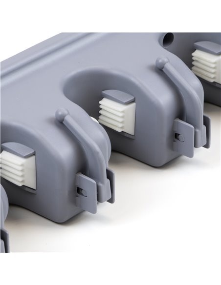 Emuca Appendino per scope e mop con 4 fori e 5 ganci, plastica, grigio