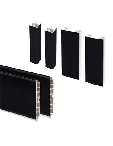 Emuca Kit battiscopa da cucina Plasline con accessori per unione, Altezza 150 mm, 2,35 m, Plastica nera, Tecnoplastica, 1 u.