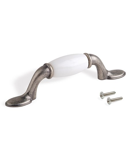 Emuca Maniglie per mobile, interasse 76 mm, Zama e ceramica, Argento invecchiato, 20 u.