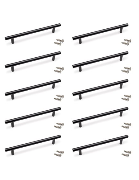 Emuca Lote de 10 tiradores para mueble Orlando, L210mm, intereje 160mm, Acero, Pintado negro