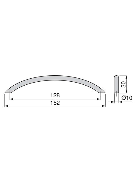 Emuca Möbelgriff, D. 10 mm, Achsabstand 128 mm, Stahl, Satiniert vernickelt, 25 St.