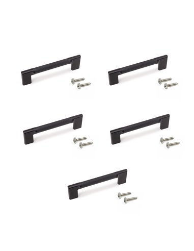 Emuca Lote de 5 tiradores para mueble Sofia, L157mm, intereje 128mm, Aluminio, Pintado negro