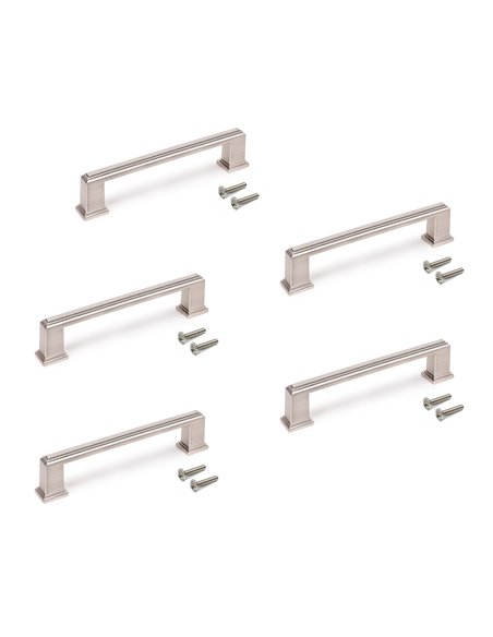 Emuca Lote de 5 tiradores para mueble Tanger, L147.5mm, intereje 128mm, Zamak, Níquel satinado