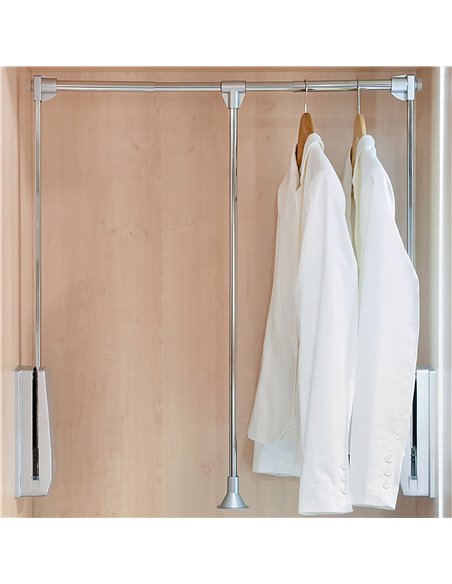 Emuca Lift pull down wardrobe rail, 600-830 mm adjustable, 12 kg maximum load, Steel, Chrome