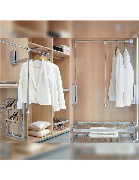 Emuca Lift pull down wardrobe rail, 830-1.150 mm adjustable, 12 kg maximum load, Steel, Chrome