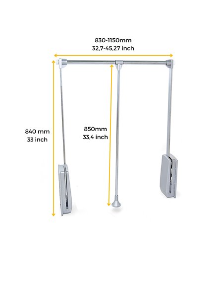 Emuca Lift pull down wardrobe rail, 830-1.150 mm adjustable, 12 kg maximum load, Steel, Chrome