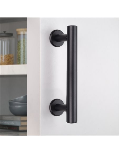Emuca Tirador para puertas correderas colgadas de madera Pasadena, Longitud 240 mm, Intereje 180 mm, Acero, Negro texturizado