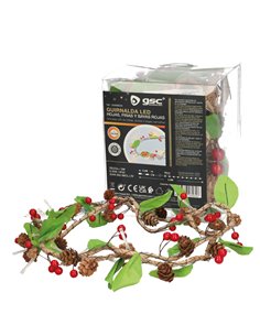 LED-Girlande aus Blättern, Tannenzapfen und roten Beeren 2M Warmes Licht 2