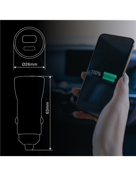 Carregador de carro USB C + A QC 3.0