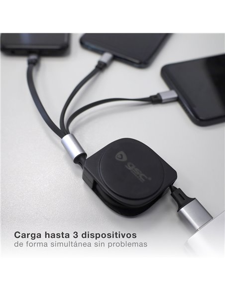 Cavo caricabatterie retrattile 3 in 1 (USB tipo C, connettore Lightning e micro USB tipo C)