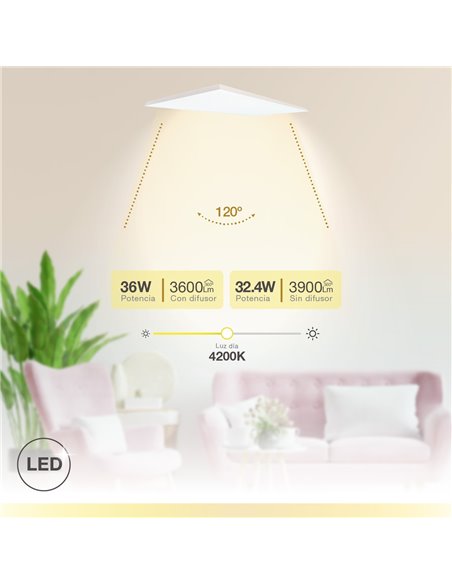Panel superficie LED rectangular Kisongo 90x30cm 36W 4200K Blanco