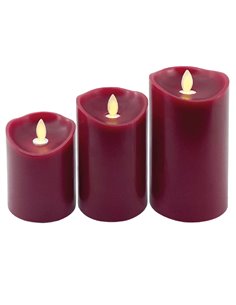 Pack of 3 decorative LED wax candles 100 - 120 - 150mm Red