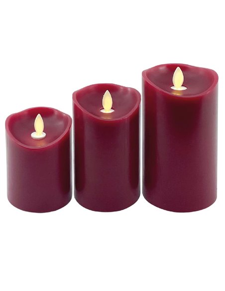 Pacote de 3 velas decorativas de cera LED 100 - 120 - 150mm Vermelhas