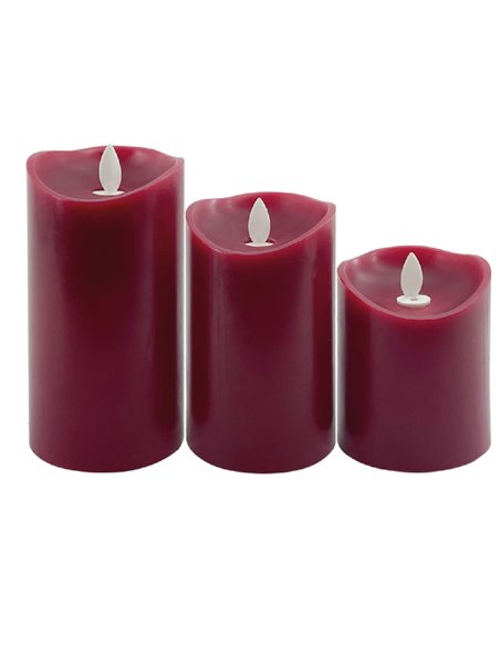 Pacote de 3 velas decorativas de cera LED 100 - 120 - 150mm Vermelhas