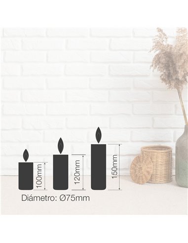 Pacote de 3 velas decorativas de cera LED 100 - 120 - 150mm Vermelhas