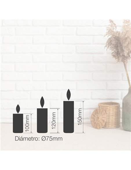 Pacote de 3 velas decorativas de cera LED 100 - 120 - 150mm Vermelhas