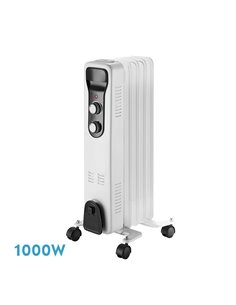 Radiador de Aceite Brasilia Blanco/Negro 1000W 5 Elementos 3 Potencias Antivuelco Termostato (59,5x25,5x24cm)