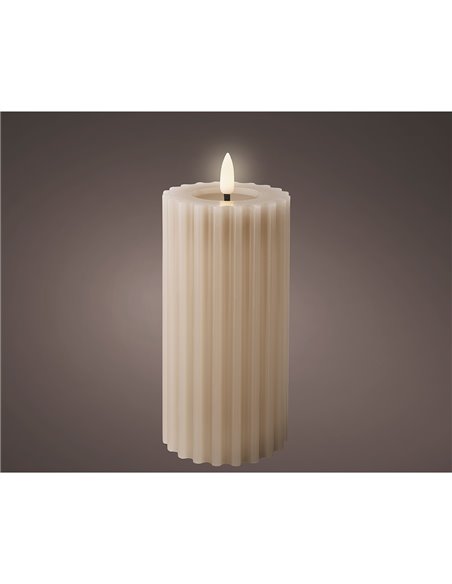 Vela de cera LED superficie con relieve, Ø7,5x17,3cm LUMINEO – Beige
