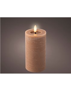 Vela de cera LED con lineas de mármol Ø7x15cm LUMINEO – Marrón