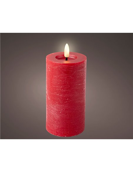 Vela de cera LED superficie rústica Ø7x15cm LUMINEO – Rojo