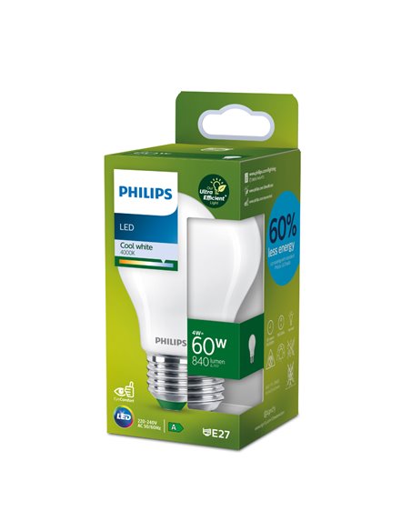 Ampoule classique LED Ultra Efficace 4w 840im e27 4000k, Ø6x10,4cm, PHILIPS