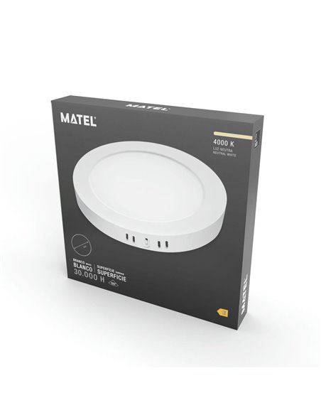 DOWNLIGHT LED MATEL PC BLANCO SUPERFICIE REDONDO 24W NEUTRA