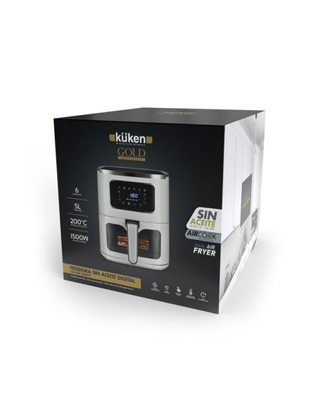 FREIDORA SIN ACEITE DIGITAL KÜKEN 5 LITROS 1500W VENTANA Y LUZ