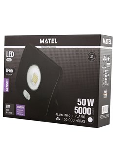 PROYECTOR LED MATEL NEGRO IP65 SENSOR 50W FRÍA 2