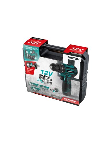 TALADRO PERCUTOR BRUSHLESS VATTON 12V 1 BATERÍA 2.0AH