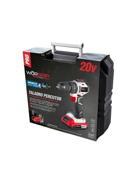 TALADRO PERCUTOR COMPACTO BRUSHLESS 20V 1 BATERÍA 2.0AH WORGRIP