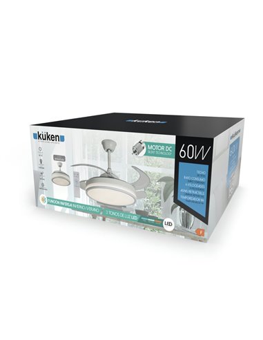 VENTILADOR DE TECHO KÜKEN BLANCO ASPAS RETRÁCTILES