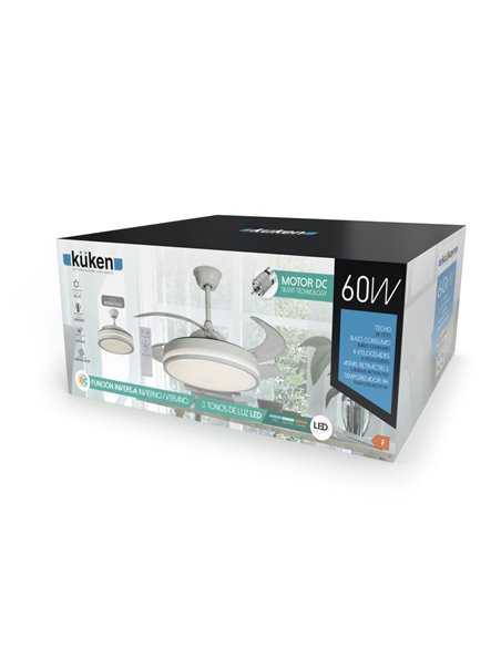 VENTILADOR DE TECHO KÜKEN BLANCO ASPAS RETRÁCTILES