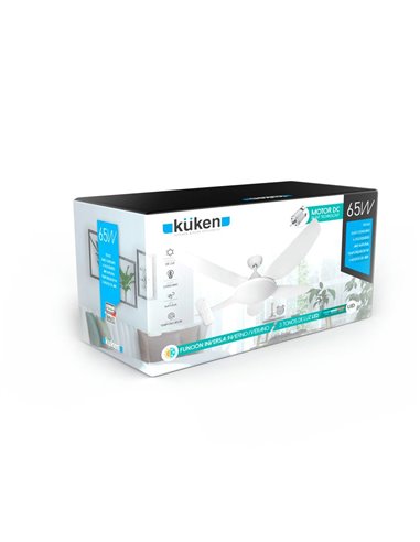 VENTILADOR DE TECHO LUZ LED KÜKEN BLANCO 65W
