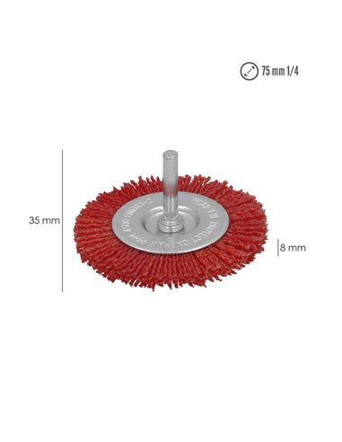 Cepillo Nylon Disco Ø 75 mm. 1/4". Lijar y Pulir Madera, Metal, Acero Inoxidable, Cepillo Taladro, Cepillo Pulir, Cepillo Lijar