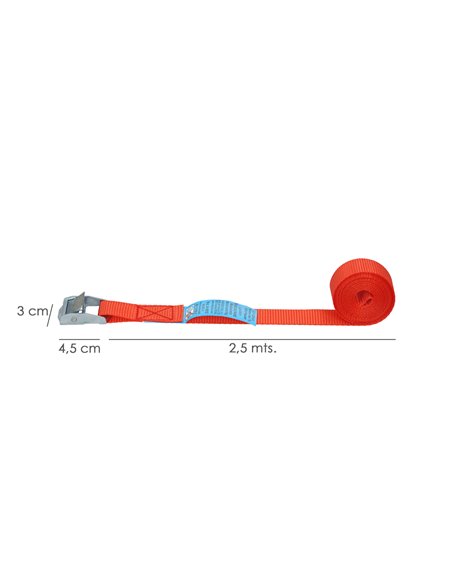 Cinta De Amarre Con Trinquete 2,5 metros x 25 mm. Trinquete Metalico Automatico, Cincha, Eslinga Mercancia, Correa Sujeción