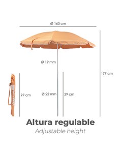 Sombrilla Playa Acero / Poliester Ø 160 cm. Naranja . Varillas Fibra De Vidrio. 2