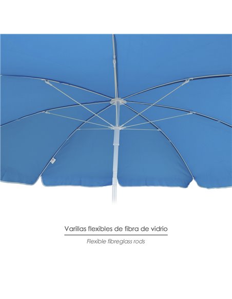 Sombrilla Playa Acero / Poliester Ø 180 cm. Azul. Varillas Fibra De Vidrio.