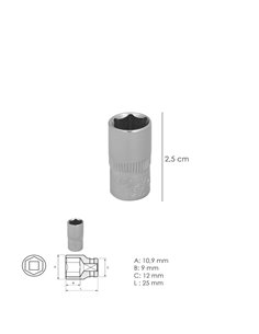 Llave Vaso 1/4" Hexagonal 7 mm. Perfil de 6 caras. Acero Cromo Vanadio, Aristas Redondas 2