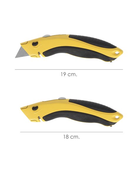 Cuchillo Con Hoja Retractil De 20 mm. Cambio Hoja Rápido Carcasa De Aluminio Agarre Engomado. Uso Profesional