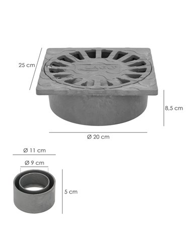 Sumidero Sifónico Pvc  25x25 cm. Salida De Ø 90 / 110 mm. desagüe, Desaguadero, Tragadero, Alcantarilla,