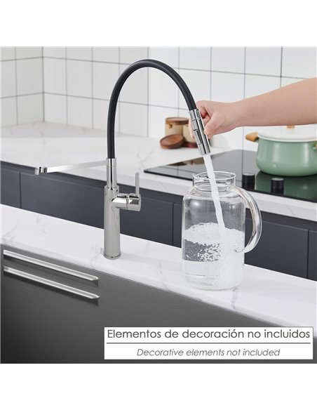 Monomando Fregadero Flexible Con Soporte Grifo Flexible Chorro Aireado, Chorro Rociado. Grifo Cocina, Grifo Alto,Grifo Fregadero
