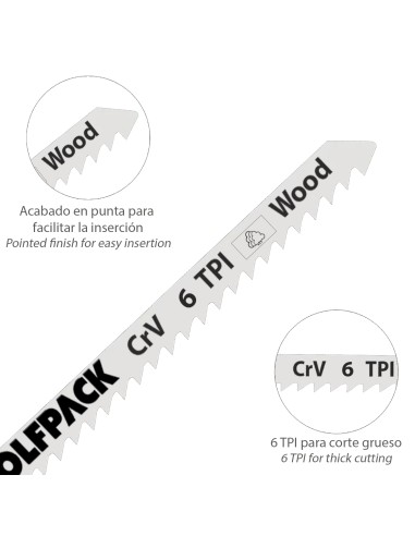 Hojas Sierra Calar Para Madera Corte Grueso 5 Piezas. Hoja Cromo Vanadio 58. Vastago T Universal