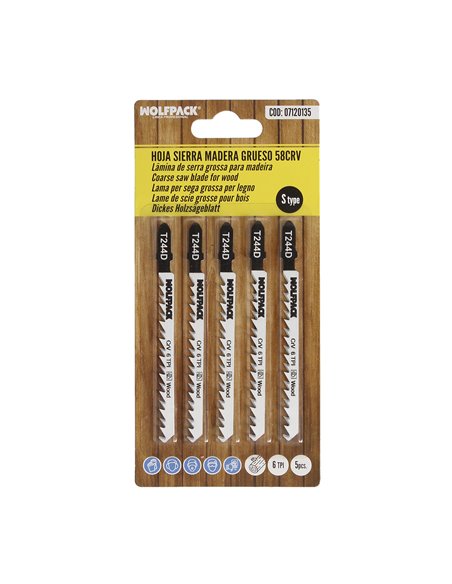 Hojas Sierra Calar Para Madera Corte Grueso 5 Piezas. Hoja Cromo Vanadio 58. Vastago T Universal