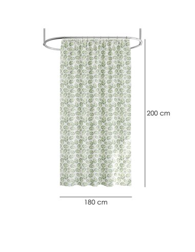 Cortina Ducha Hojas Verdes 180x200 cm. Impermeable