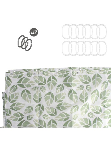 Cortina Ducha Hojas Verdes 180x200 cm. Impermeable