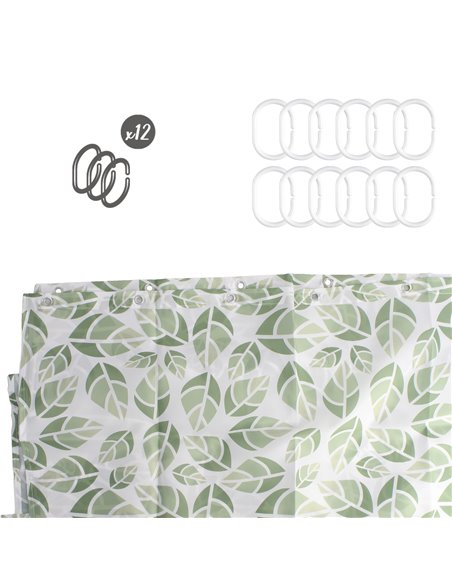 Cortina Ducha Hojas Verdes 180x200 cm. Impermeable