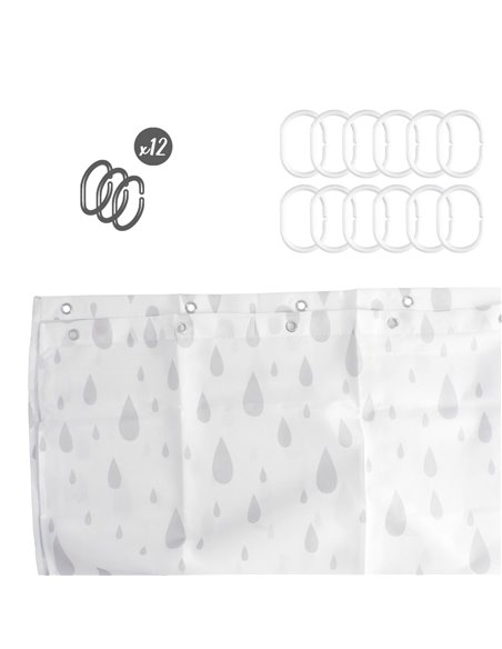 Cortina Ducha Gotas Gris 180x200 cm. Impermeable