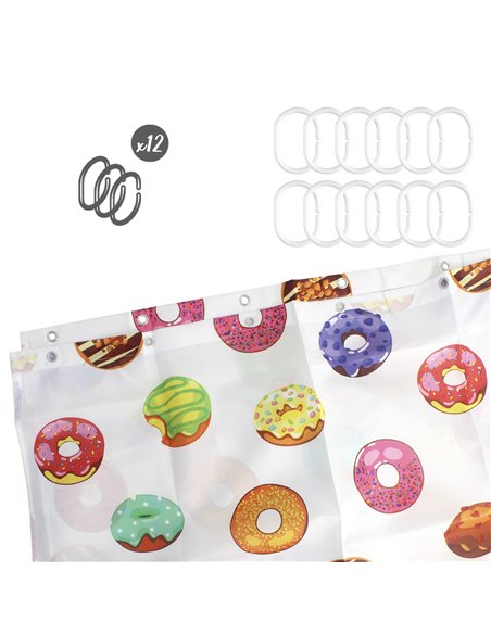 Cortina Ducha Donuts 180x200 cm. Impermeable