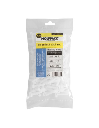 Taco Fijación Brida Nylon Blanco 8 mm. (Bolsa 100 Unidades)