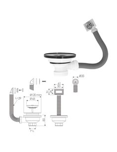Valvula Fregadero  Ø 115 Mm. 1 1/2"  Altura 40 mm. Con Rebosadero 2